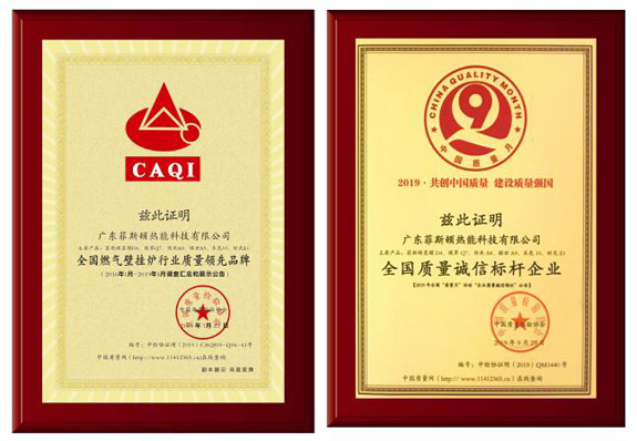 菲思盾壁掛爐權(quán)威榮譽證書